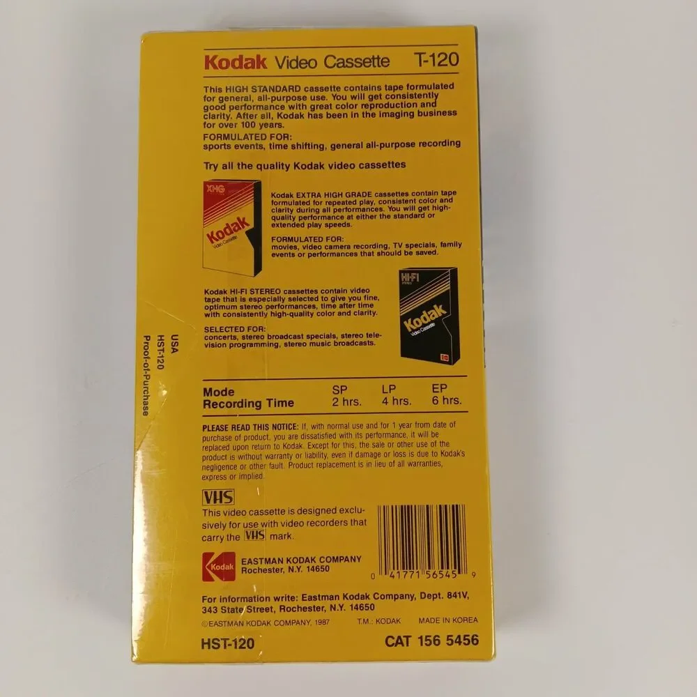 Kodak High Standard T-120 VHS Video Cassette Tape Blank 6 Hours Sealed Vintage